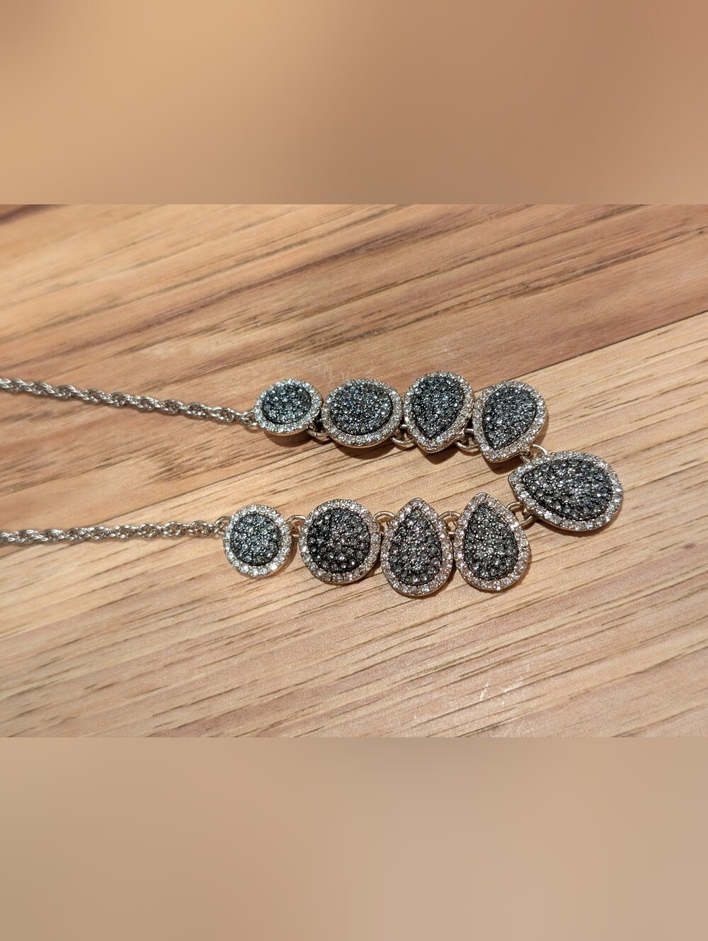 LOFT Black and Silver Pave Teardrop & Round Station Necklace